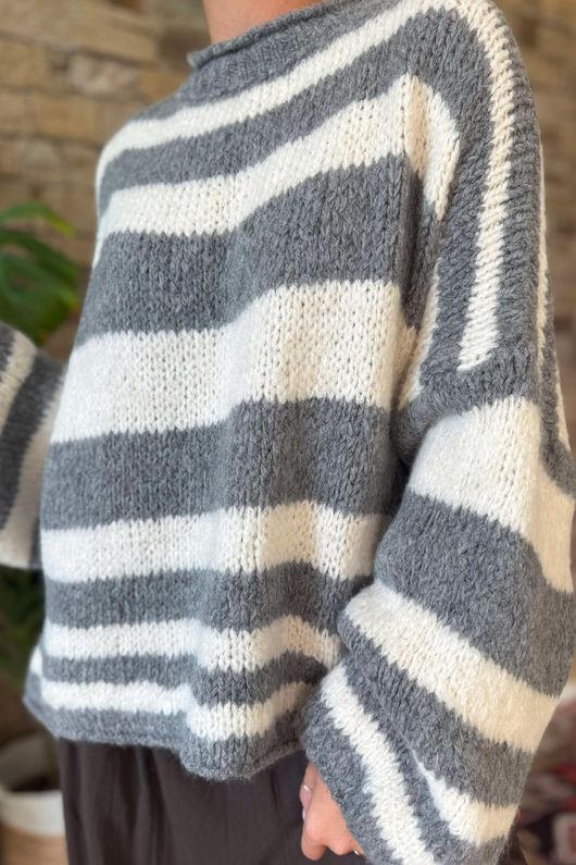 Made in Italy Big Softie Stripe Shortie Knit Slate